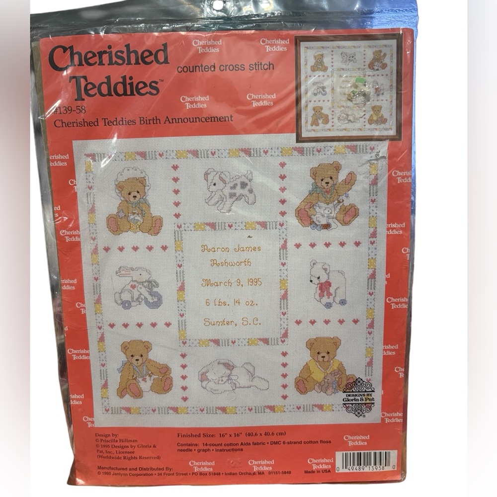 Cherished Teddies Birth Announcement Cross Stitch Kit